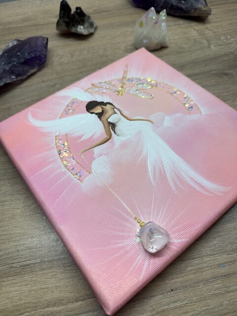 Andělský ochranný obraz s křišťálem | Proměna | 20x20 cm