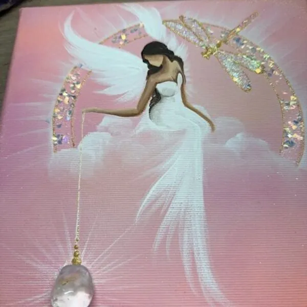 Andělský ochranný obraz s křišťálem | Proměna | 20x20 cm