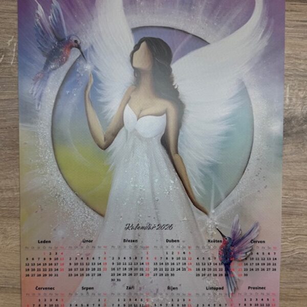 Plakátový roční kalendář 2026 | Andělé ArtofSoul | Kolibříci v duhové