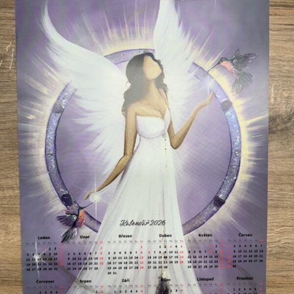 Plakátový roční kalendář 2026 | Andělé ArtofSoul | Kolibříci ve fialové
