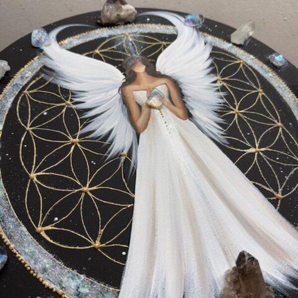 Nesmírně silný obraz s krystaly v energiích novoluní | Strážce v temnotách duše | 40 cm