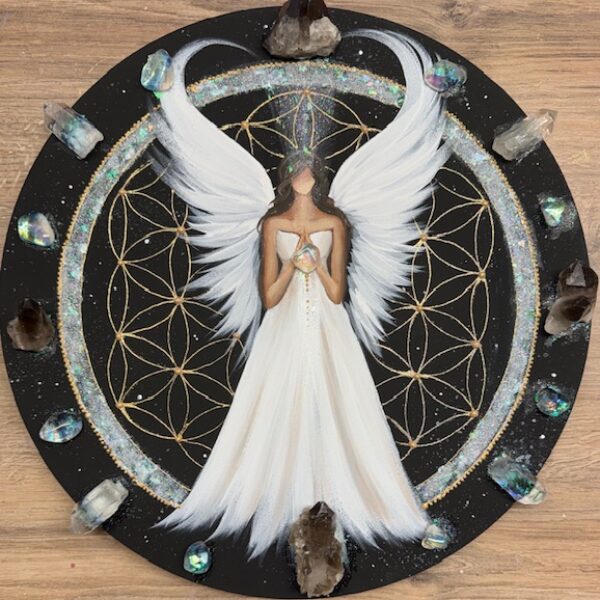 Nesmírně silný obraz s krystaly v energiích novoluní | Strážce v temnotách duše | 40 cm