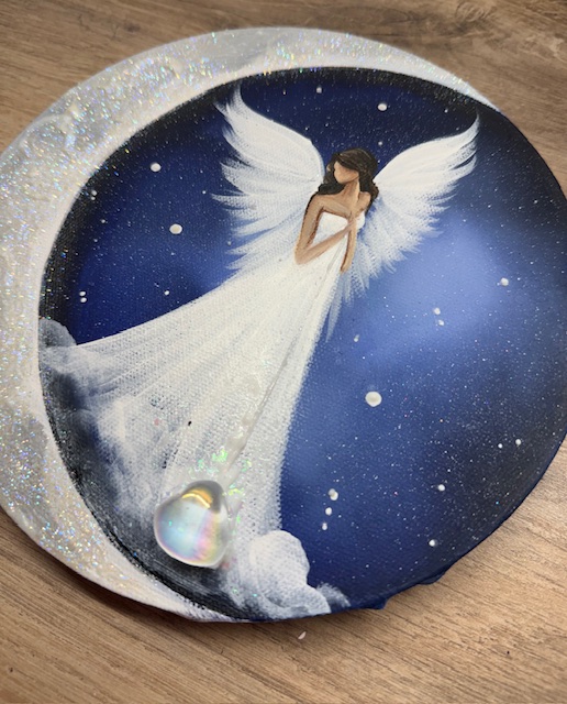 Andělský svítící, úplňkový obraz s křišťálem | Ve svitu měsíce | 20 cm - Obrázek 4