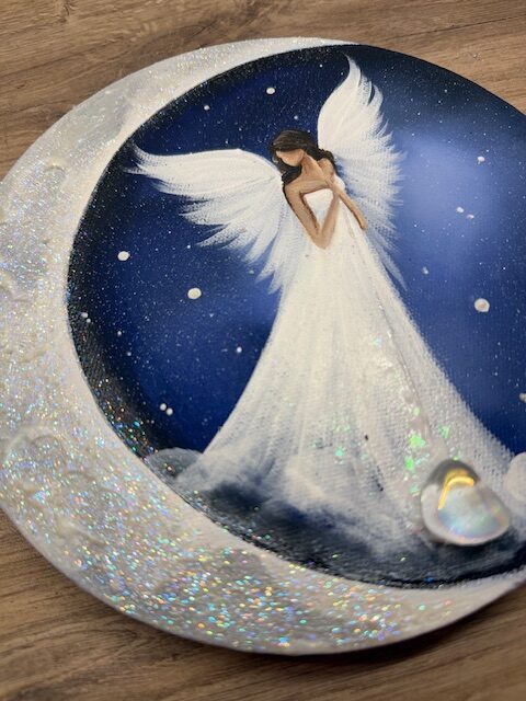 Andělský svítící, úplňkový obraz s křišťálem | Ve svitu měsíce | 20 cm - Obrázek 5