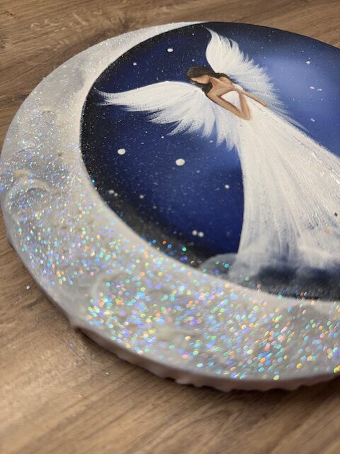 Andělský svítící, úplňkový obraz s křišťálem | Ve svitu měsíce | 20 cm - Obrázek 6