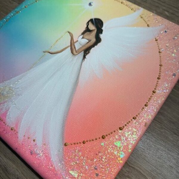 Andělský duhový energiťáček | Obraz svítící ve tmě | Rozsviťme | 20x20 cm