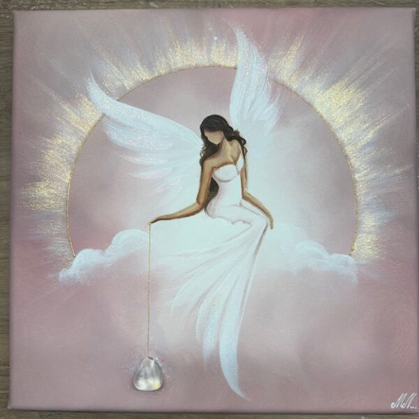 Andělský ochranný obraz s křišťálem  | Zrození v tichu světla | 30x30 cm