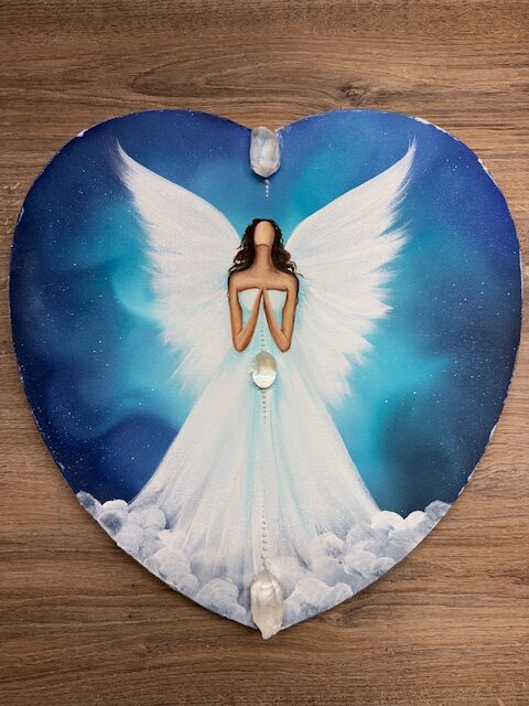 Andělský svítící obraz s křišťály | Z bolesti se rodí pravda | 40 cm