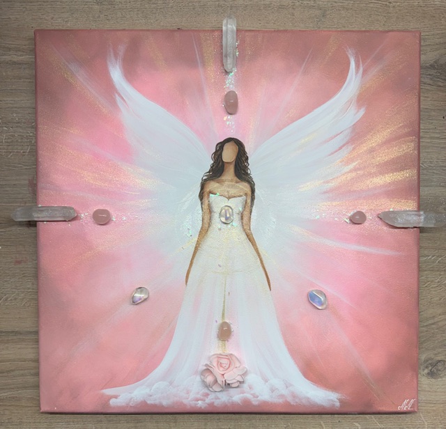 Andělský, velmi hluboký obraz s křišťály | Jsem skutečná | 50x50 cm