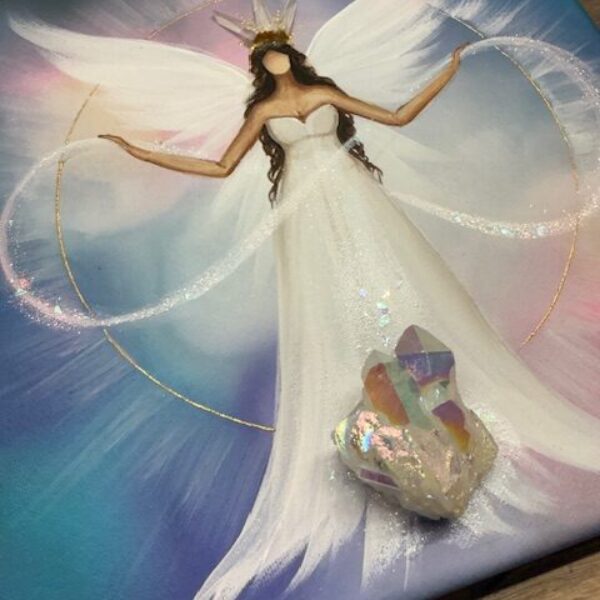 Andělský velmi silný ochranný obraz  s křišťály | Návrat k sobě | 30x30 cm