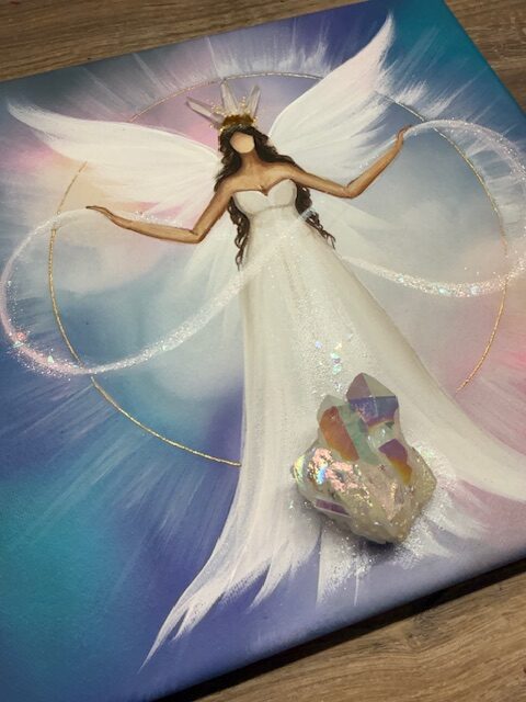 Andělský velmi silný ochranný obraz s křišťály | Návrat k sobě | 30x30 cm - Obrázek 2