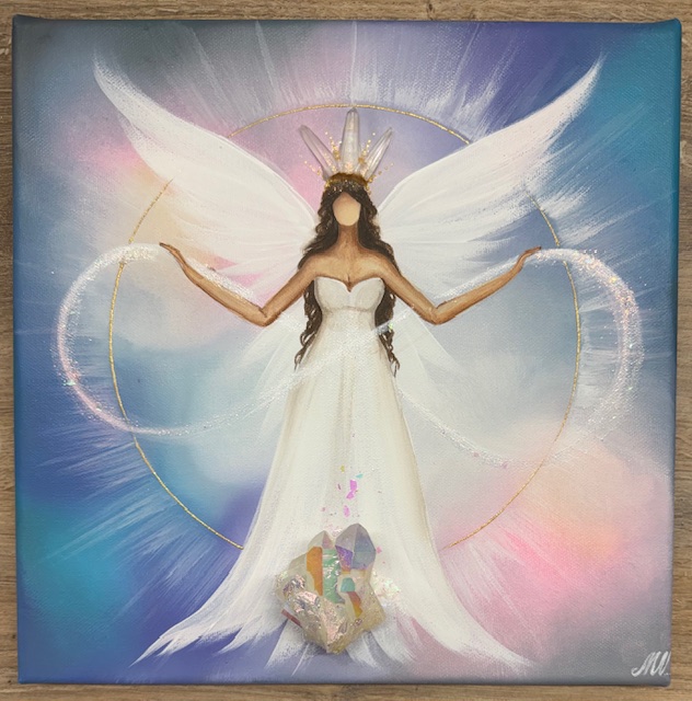 Andělský velmi silný ochranný obraz s křišťály | Návrat k sobě | 30x30 cm