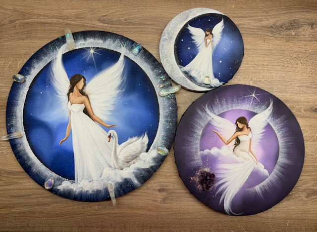 Andělský svítící, úplňkový obraz s křišťálem | Ve svitu měsíce | 20 cm - Obrázek 3