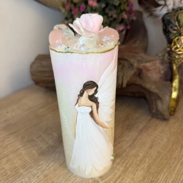 Andělská svíce SMÍŘENÍ | 16 cm | Bílorůžová | 1