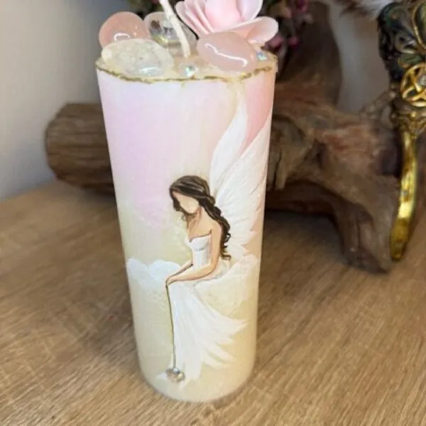 Andělská svíce SMÍŘENÍ | 16 cm | Bílorůžová | 2