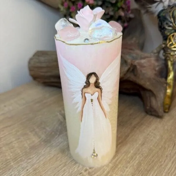 Andělská svíce SMÍŘENÍ | 16 cm | Bílorůžová | 4