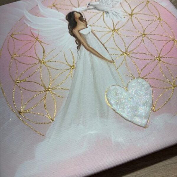 Andělský obraz v láskyplných energiích | Dotek čisté lásky | 20x20 cm růžový