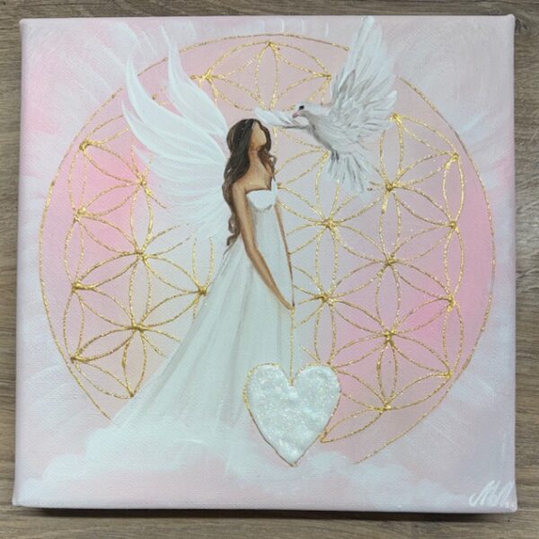Andělský obraz v láskyplných energiích | Dotek čisté lásky | 20x20 cm růžový