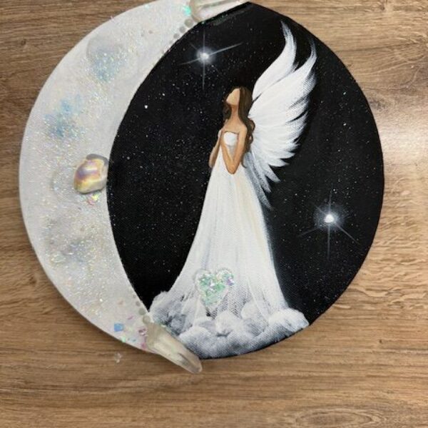 Andělský ochranný a svítící, úplňkový obraz s křišťálem | Osvícení stínů | 20cm