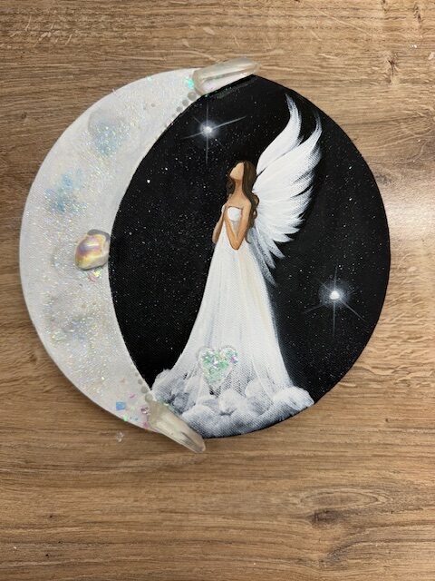 Andělský ochranný a svítící, úplňkový obraz s křišťálem | Osvícení stínů | 20cm