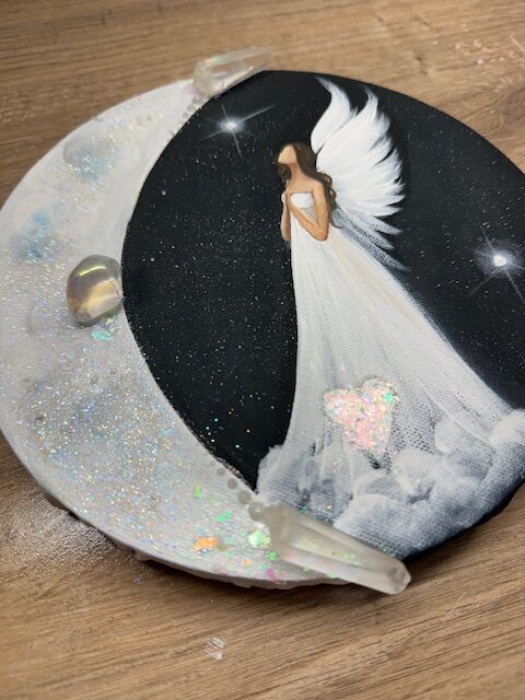 Andělský ochranný a svítící, úplňkový obraz s křišťálem | Osvícení stínů | 20cm - Obrázek 2