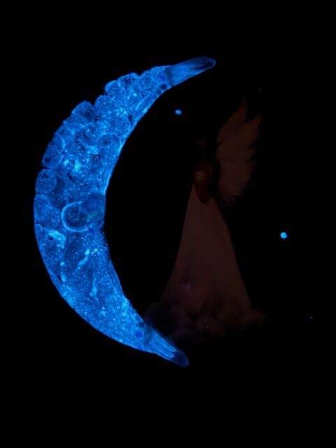 Andělský ochranný a svítící, úplňkový obraz s křišťálem | Osvícení stínů | 20cm - Obrázek 3