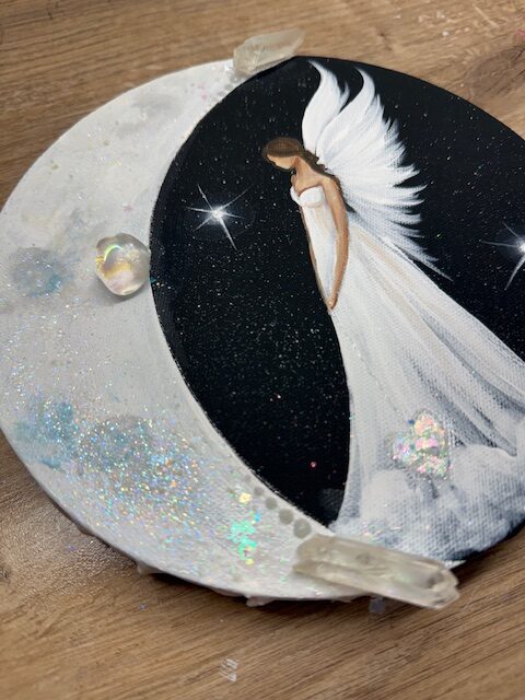 Andělský ochranný a svítící, úplňkový obraz s křišťálem | Osvícení stínů | 20cm 2 - Obrázek 2