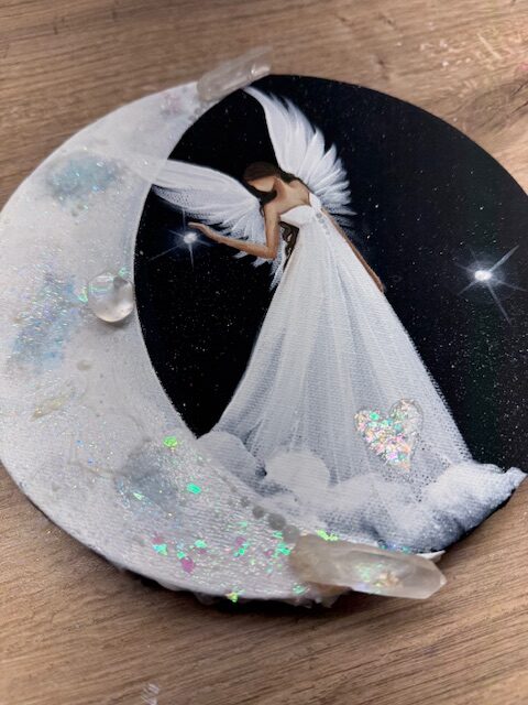 Andělský ochranný a svítící, úplňkový obraz s křišťálem | Osvícení stínů | 20cm 3 - Obrázek 2