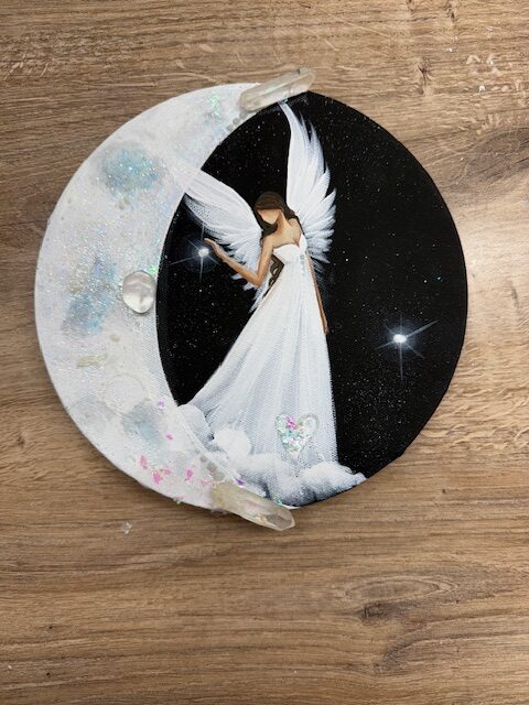 Andělský ochranný a svítící, úplňkový obraz s křišťálem | Osvícení stínů | 20cm 3