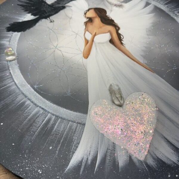 Andělský úplňkový ochranný obraz s křišťály  | V PRAVDĚ | 50 cm Svítí ve tmě