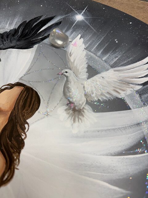 Andělský úplňkový ochranný obraz s křišťály | V PRAVDĚ | 50 cm Svítí ve tmě - Obrázek 10