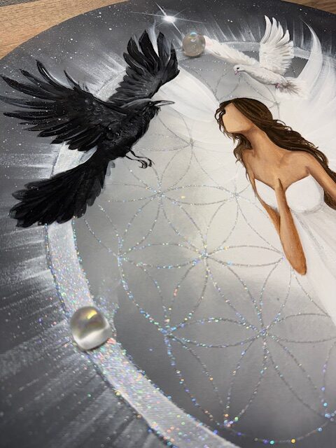 Andělský úplňkový ochranný obraz s křišťály | V PRAVDĚ | 50 cm Svítí ve tmě - Obrázek 7