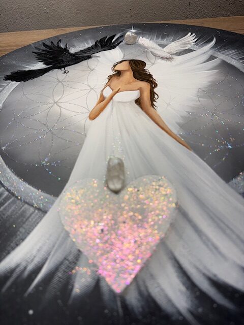 Andělský úplňkový ochranný obraz s křišťály | V PRAVDĚ | 50 cm Svítí ve tmě - Obrázek 5