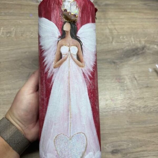 Andělská, ochranná, svítící svíce s křišťály | Království ve tvém nitru | 25 cm