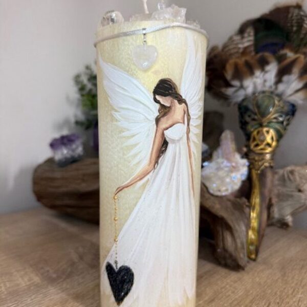 Velmi silná andělská sváteční svíce s křištály a přívěškem | Svíce celistvosti | 20 cm 1