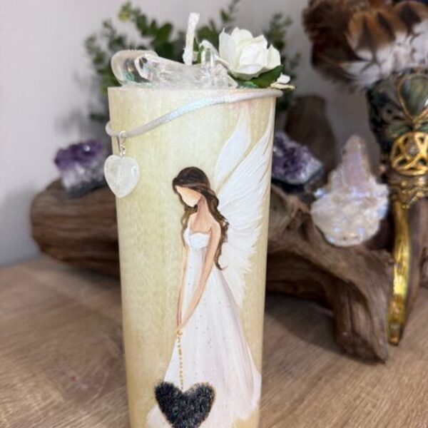 Velmi silná andělská sváteční svíce s křištály a přívěškem | Svíce celistvosti | 16 cm 3