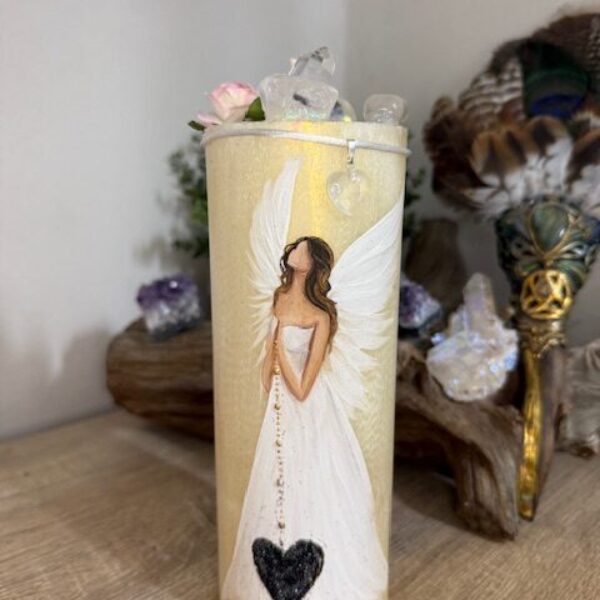 Velmi silná andělská sváteční svíce s křištály a přívěškem | Svíce celistvosti | 20 cm 2