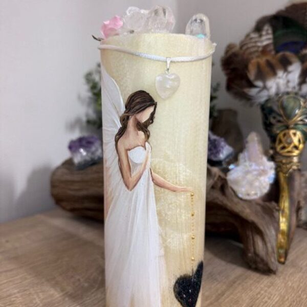 Velmi silná andělská sváteční svíce s křištály a přívěškem | Svíce celistvosti | 20 cm 4