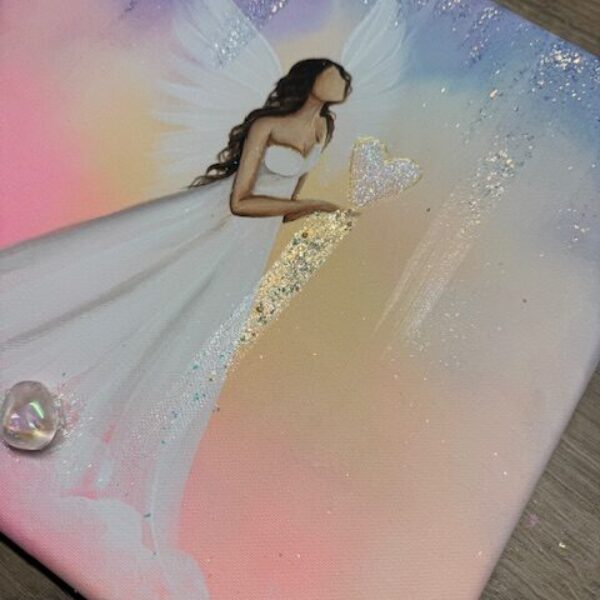 Andělský ochranný obraz s křišťálem | Rozsvěcuji své srdce | 30x30 cm