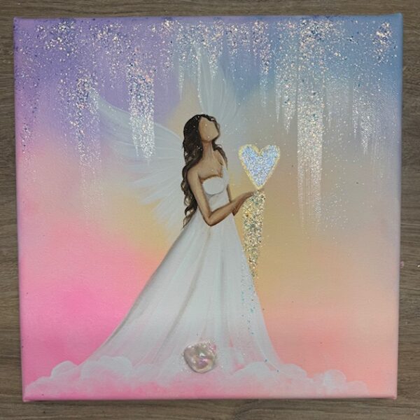 Andělský ochranný obraz s křišťálem | Rozsvěcuji své srdce | 30x30 cm