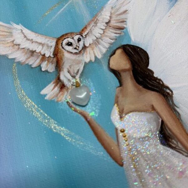 Andělský obraz s poselstvím a křišťály od autorky Michaely Němcové | Dotek ticha | 30x40 cm