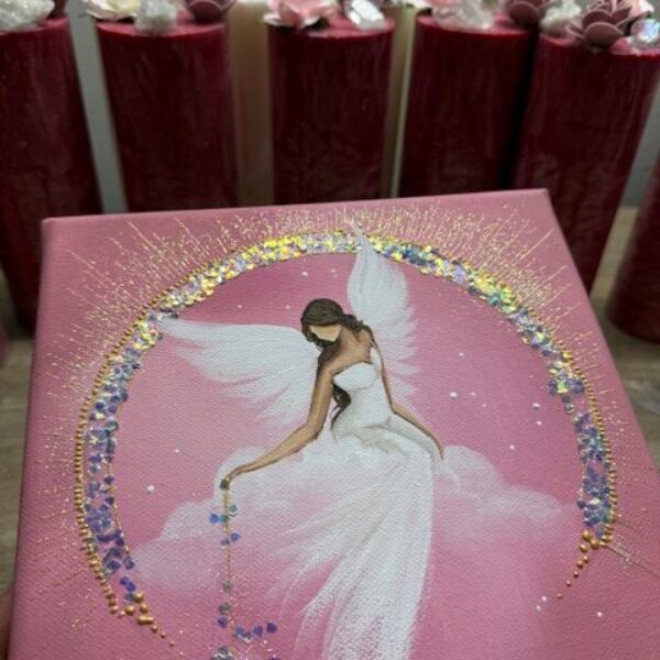 Andělský obraz v energiích novoluní s poselstvím | Anděl laskavosti | 20x20 cm