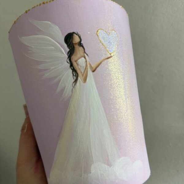 Andělský ručně malovaný obal na květiny | Nech rozkvést svou jedinečnost | horní průměr 12 cm | Levandulový