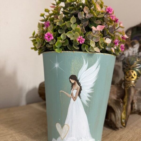 Andělský ručně malovaný obal na květiny | Nech rozkvést svou jedinečnost | horní průměr 12 cm | Šalvějový