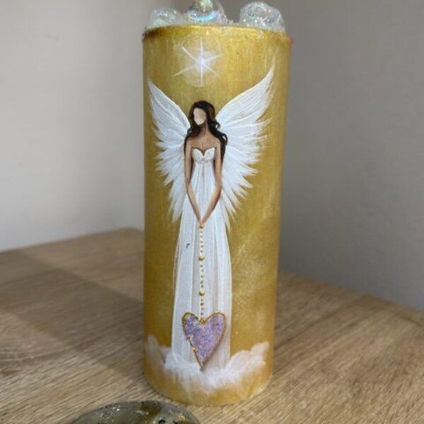Andělská, ručně malovaná svíce s křišťály | Láska | 16 cm 1