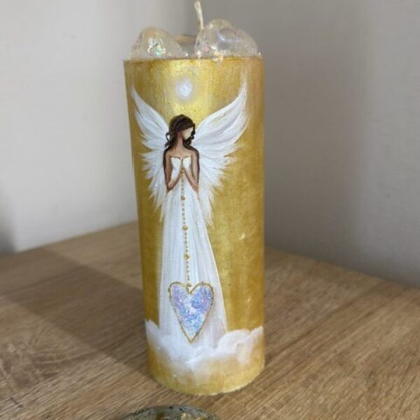 Andělská, ručně malovaná svíce s křišťály | Láska | 16 cm 2