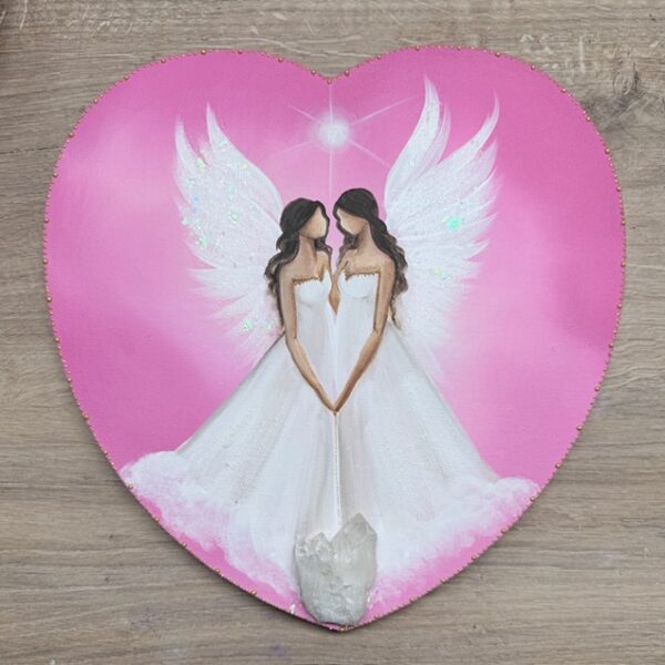 Andělsky jemný a laskavý obraz ve tvaru srdce s krásným poselstvím | Přátelství | 30cm