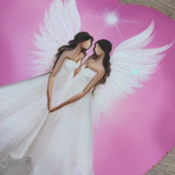 Andělsky jemný a laskavý obraz ve tvaru srdce s krásným poselstvím | Přátelství | 30cm