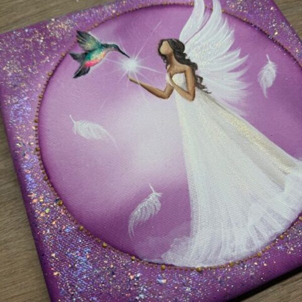 Andělský ochranný obraz s kolibříčkem | Dotek radosti | 20x20 cm