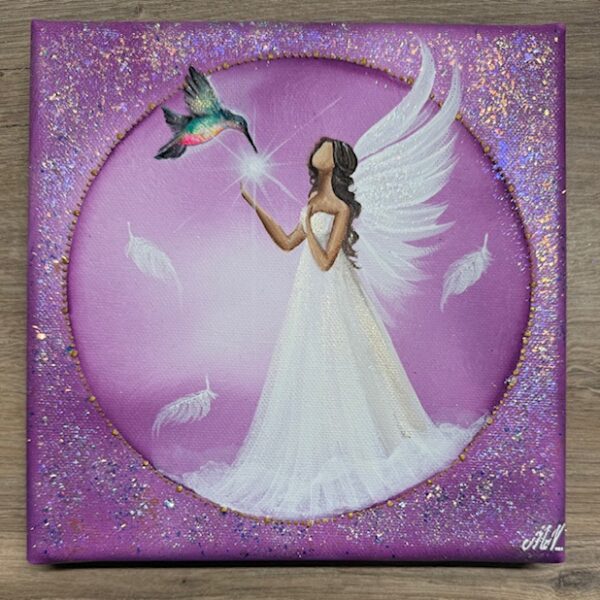 Andělský ochranný obraz s kolibříčkem | Dotek radosti | 20x20 cm